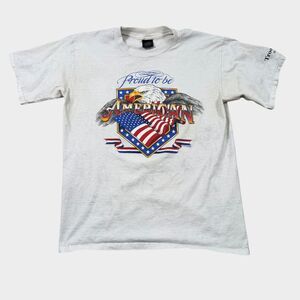 Vintage 90s Proud to be American T-Shirt Single Stitch Made in USA Eagle Medium